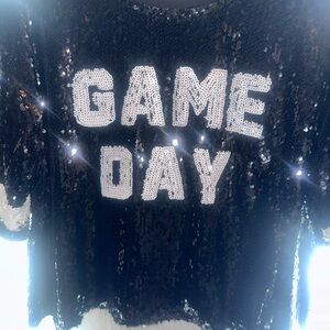 LE LIS Game Day Sequin Top XL Black Short Sleeve Tailgate Shirt